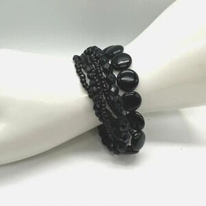 Premier Designs Multi Strand Black Bead‎ Bracelet Adjustable Layered Chunky